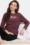Zivame Viscose Knit Loungewear Top - Tawny Port — thumbnail 1